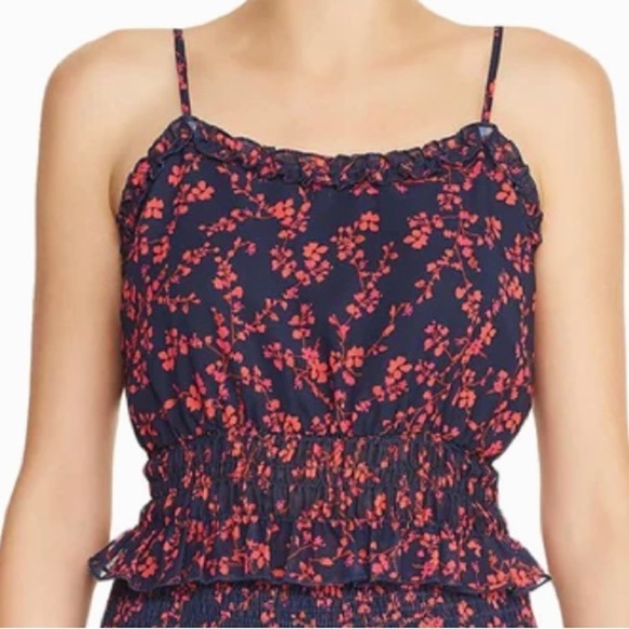 𝅺AQUA Floral Print Smocked Crop Top Size M - Picture 2 of 6